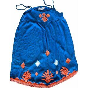 PIA PAURO Anthropologie Sleeveless Dress Small Embroidered Blue Orange Boho EUC